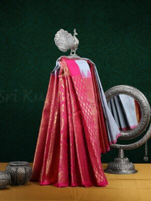Grey Body with Large Pink Zari Border