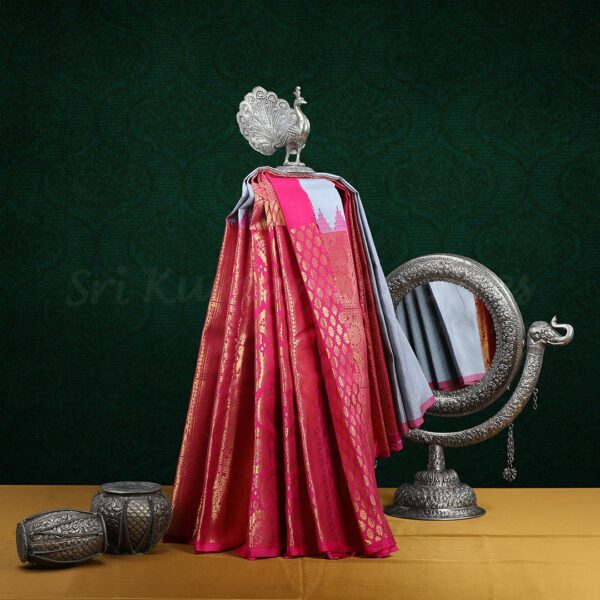 Grey Body with Large Pink Zari Border