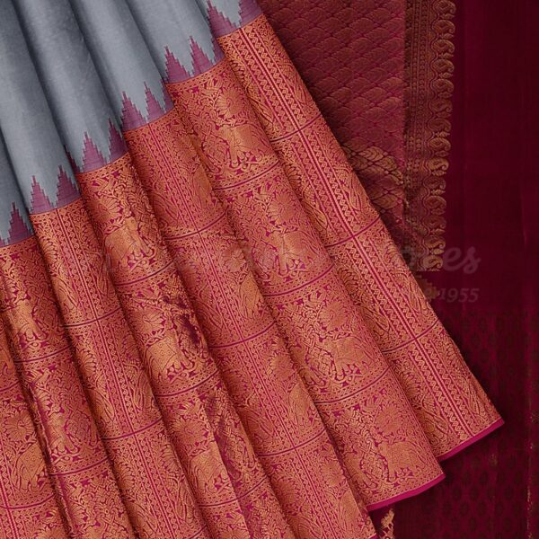 Grey Body with Large Pink Zari Border - Image 2