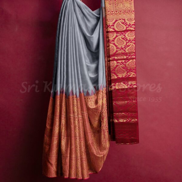 Grey Body with Large Pink Zari Border - Image 5