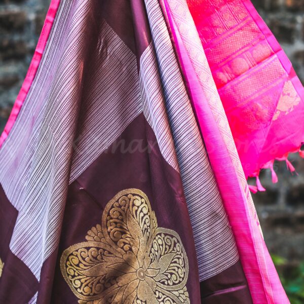 Maroon Body With Pink Pallu - Image 3