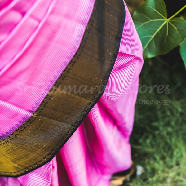 Pink Body With Black Border, Purple Pallu - Image 2