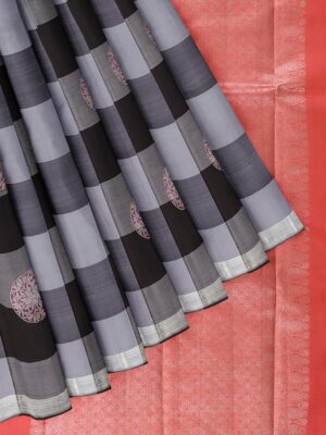 Black and grey saree with orange border