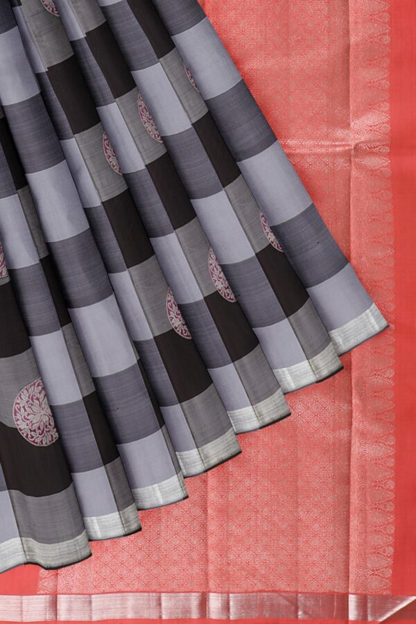 Black and grey saree with orange border