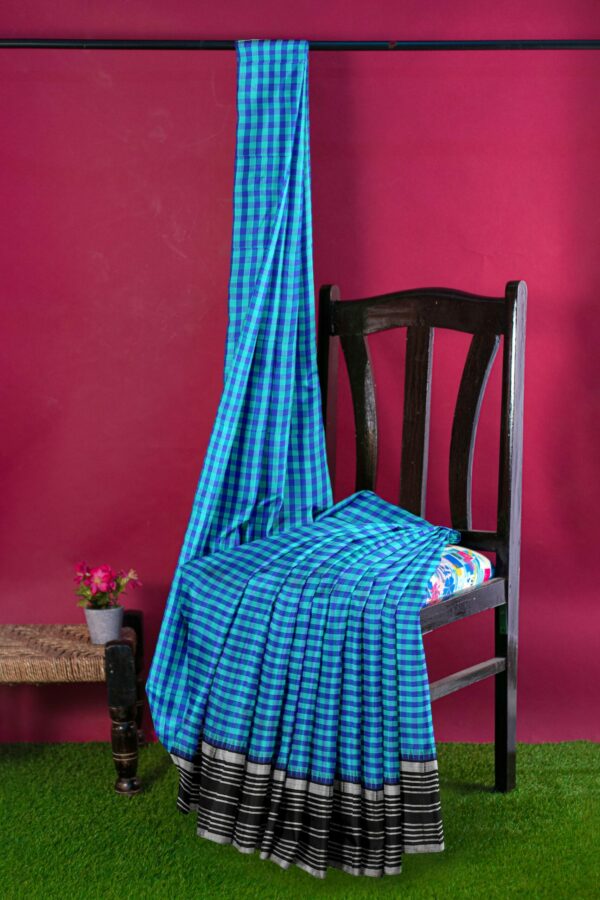 Blue saree with Black Border - Image 3