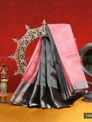 Baby Pink Saree With Black Border