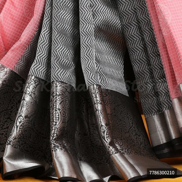 Baby Pink Saree With Black Border - Image 3
