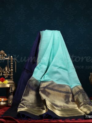 Blue Saree With Dark Blue Border
