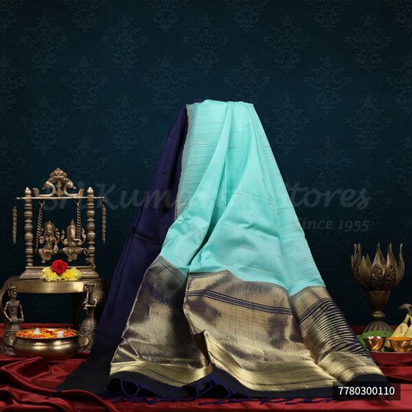 Blue Saree With Dark Blue Border