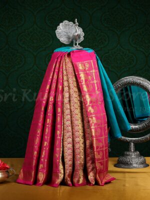 Blue Saree With Red Border