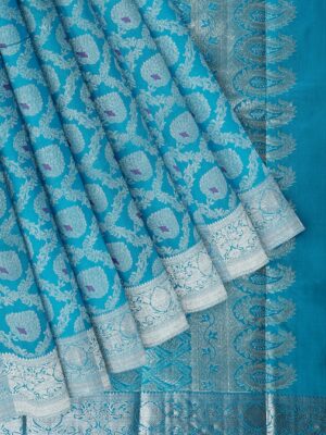 Blue saree with Silver Border