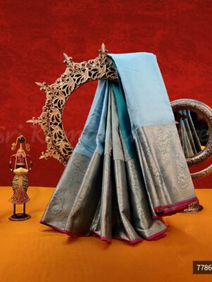 Blue Saree With Turquoise Blue Border
