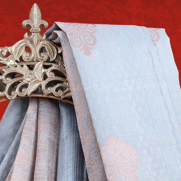 Bluish Grey Saree With Light Brown Border - Image 2