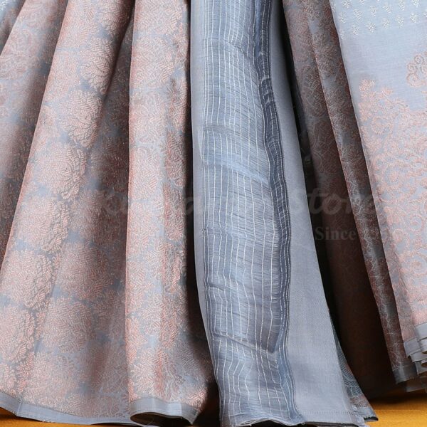 Bluish Grey Saree With Light Brown Border - Image 3