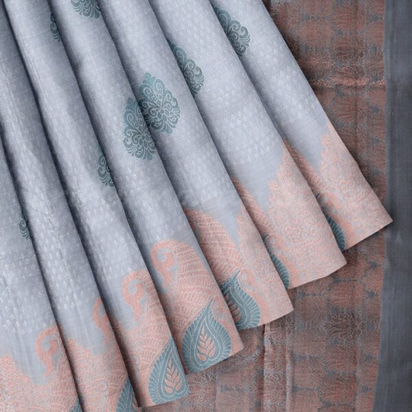 Bluish Grey Saree With Light Brown Border - Image 4