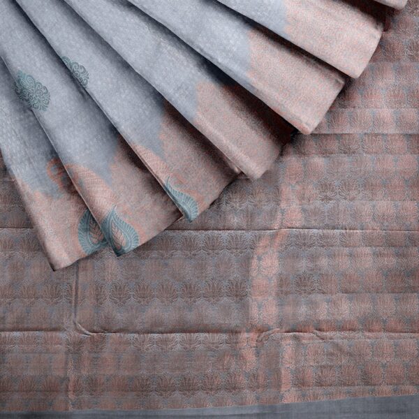 Bluish Grey Saree With Light Brown Border - Image 5