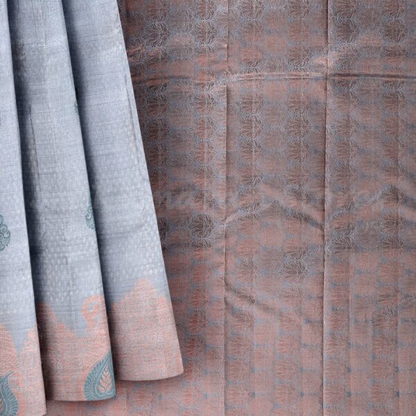 Bluish Grey Saree With Light Brown Border - Image 6