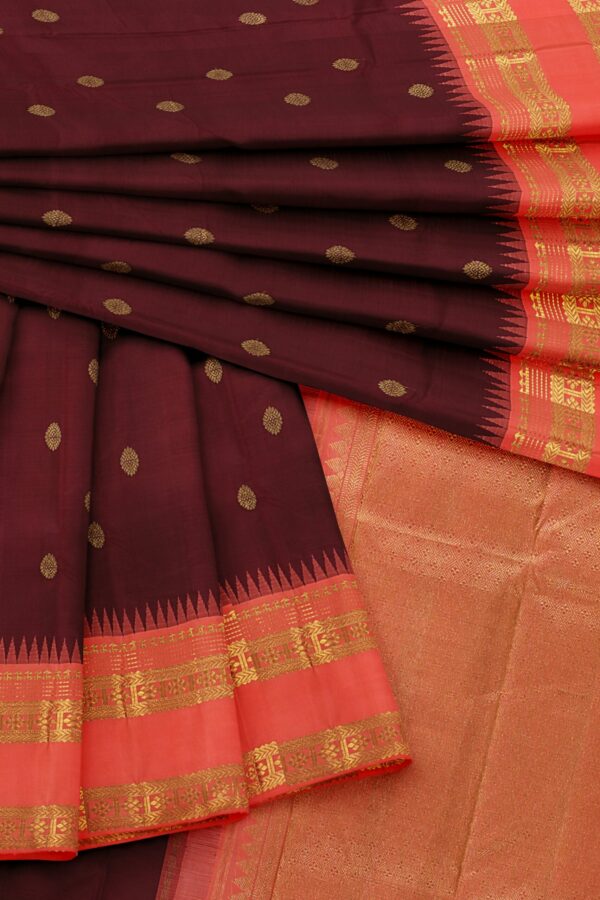 Brown saree with Orange Border - Image 2