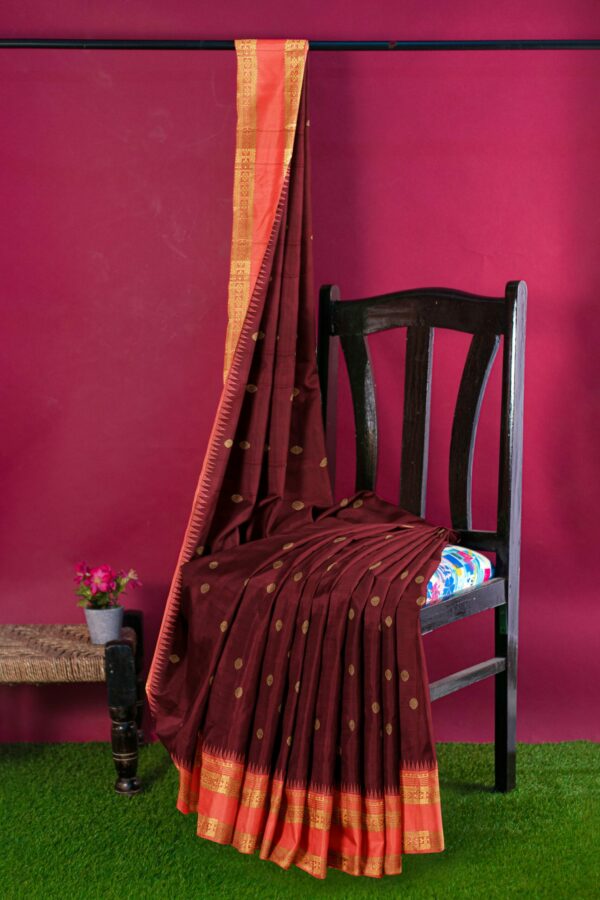 Brown saree with Orange Border - Image 4