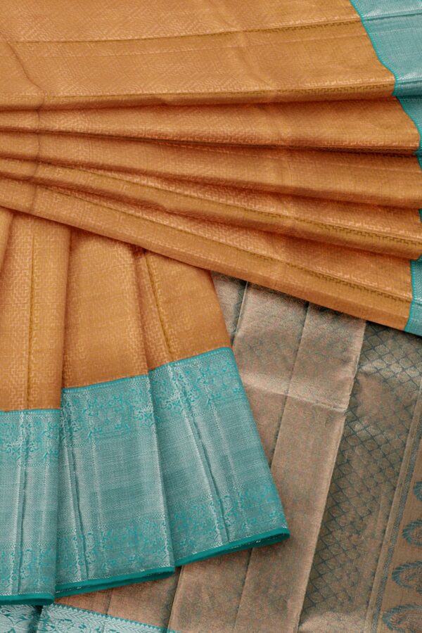 Copper saree with turquoise blue border - Image 2
