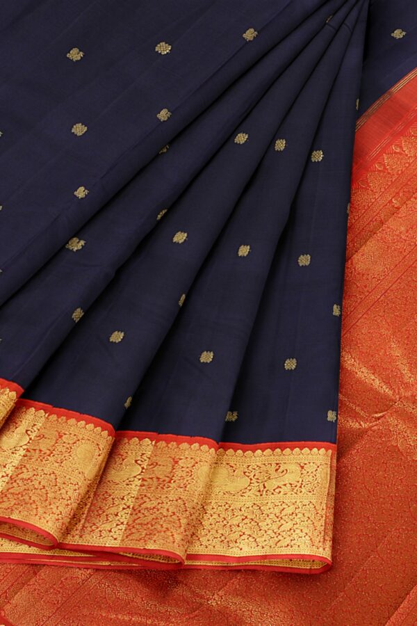 Dark blue saree with orange border - Image 4