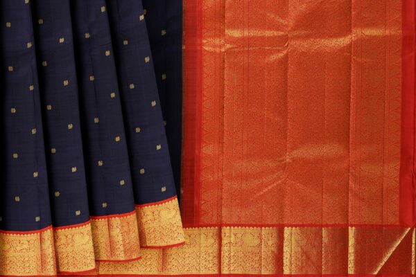 Dark blue saree with orange border - Image 5