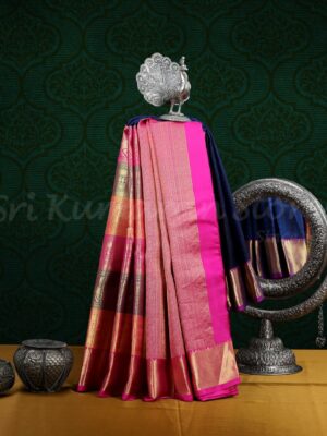 Dark Blue Saree With Pink Border