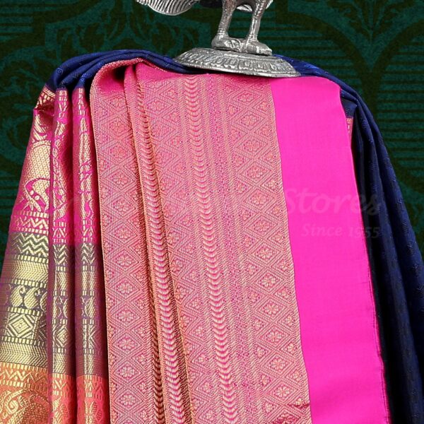 Dark Blue Saree With Pink Border - Image 2