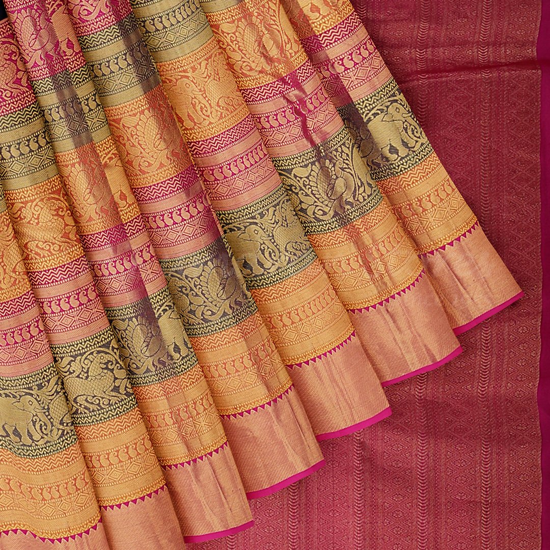 Dark Blue Saree With Pink Border - Image 4