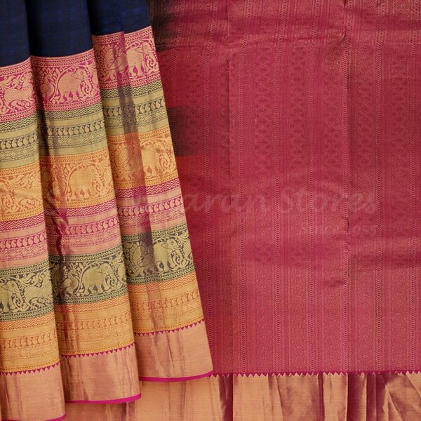 Dark Blue Saree With Pink Border - Image 6