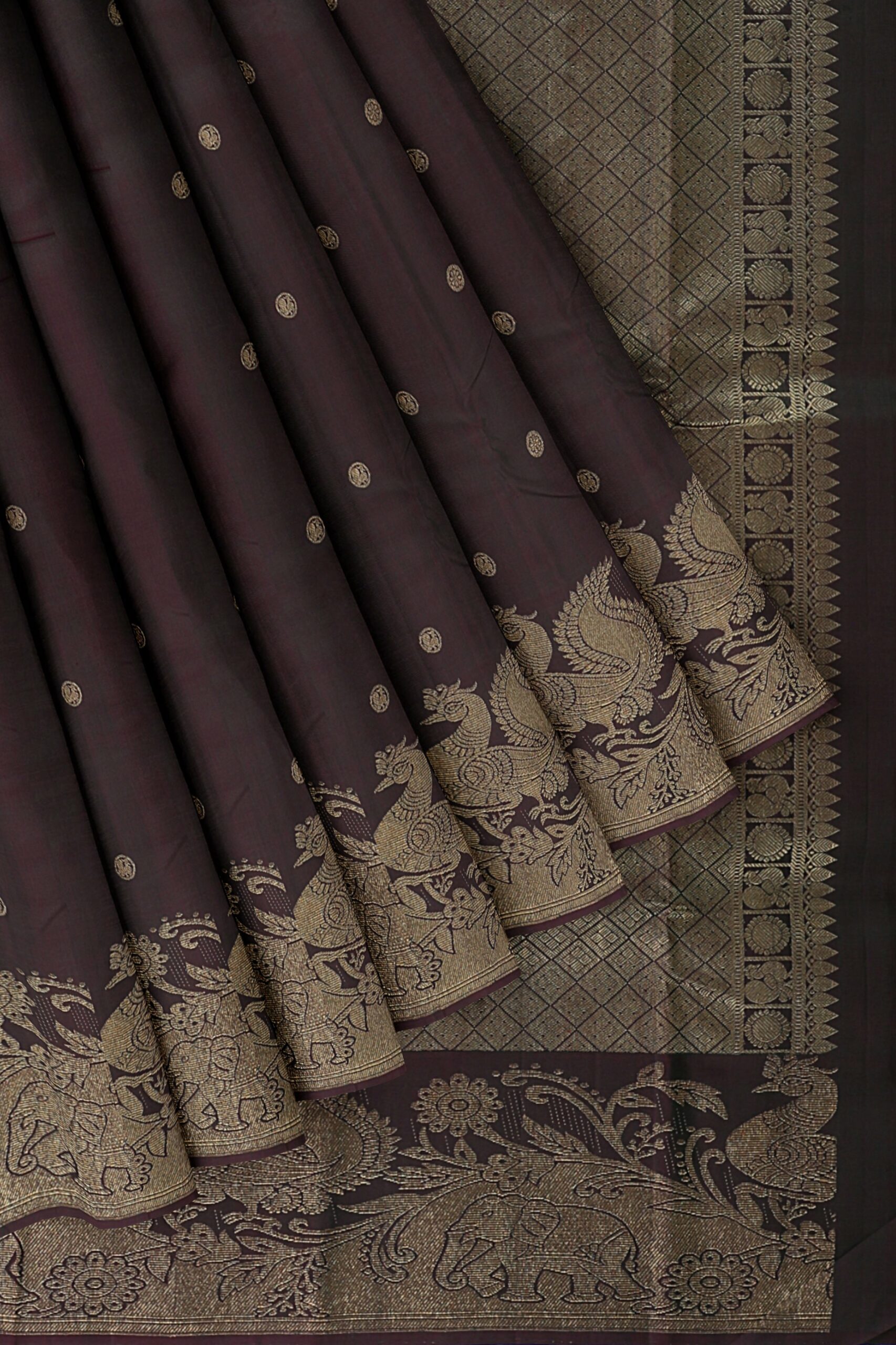 Dark Brown saree with Golden Border