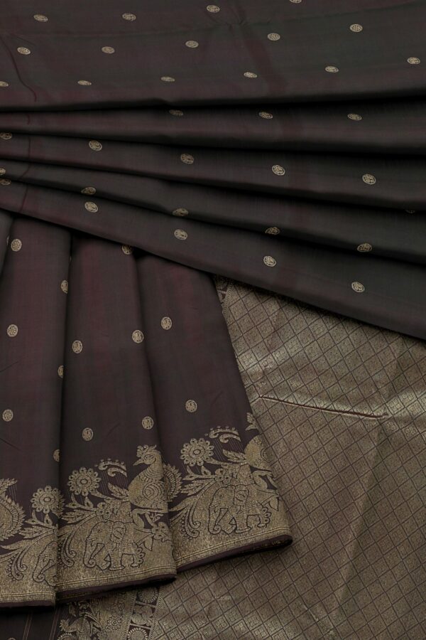 Dark Brown saree with Golden Border - Image 2
