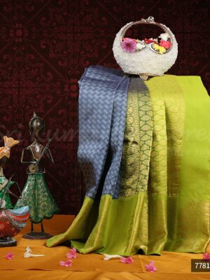 Dark Grey Saree With Yellow Border