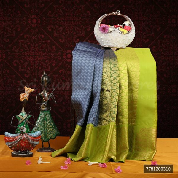 Dark Grey Saree With Yellow Border