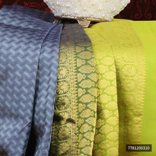 Dark Grey Saree With Yellow Border - Image 2