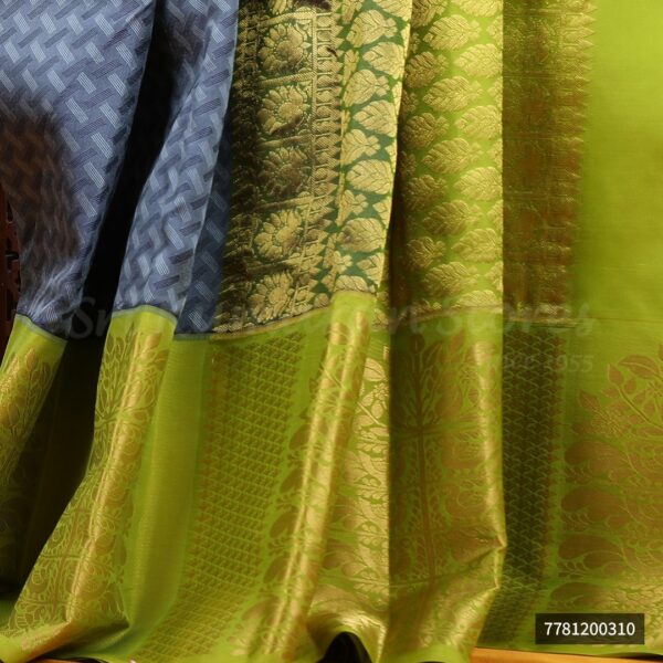 Dark Grey Saree With Yellow Border - Image 3
