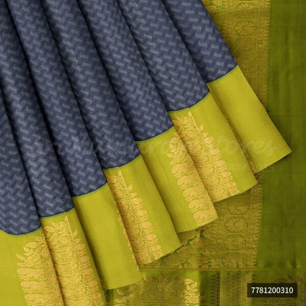 Dark Grey Saree With Yellow Border - Image 4