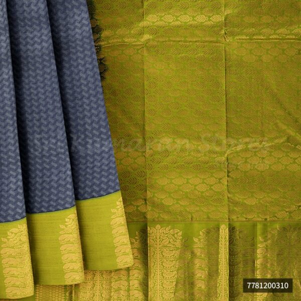 Dark Grey Saree With Yellow Border - Image 6