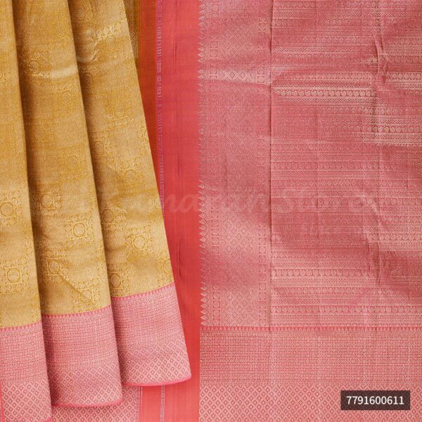 Golden yellow Saree With Baby Pink Border - Image 6