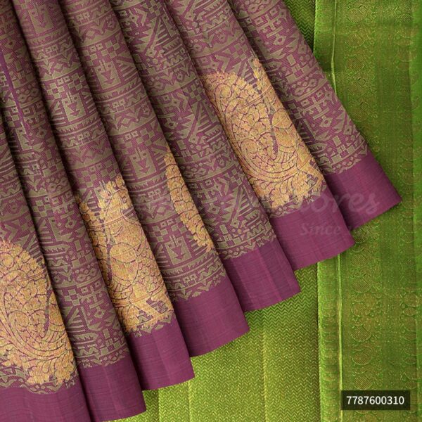 Green Saree With Magneta  Border - Image 4