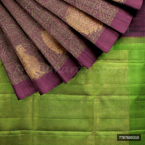 Green Saree With Magneta  Border - Image 5