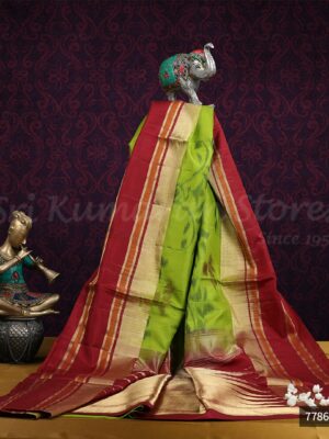 Green Saree With Maroon Border