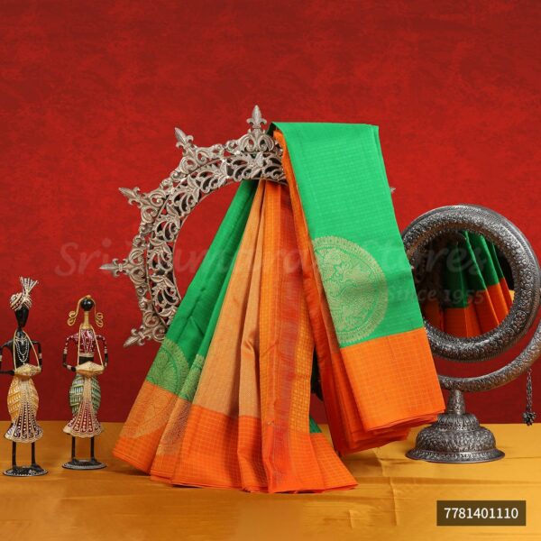 Green Saree With Orange Border