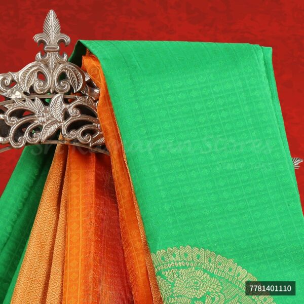 Green Saree With Orange Border - Image 2