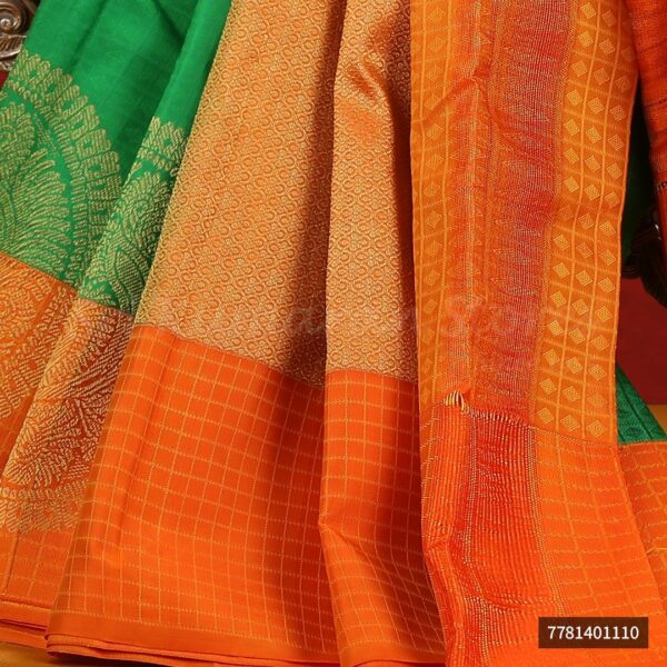 Green Saree With Orange Border - Image 3