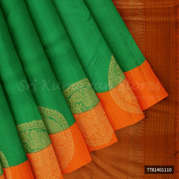 Green Saree With Orange Border - Image 4