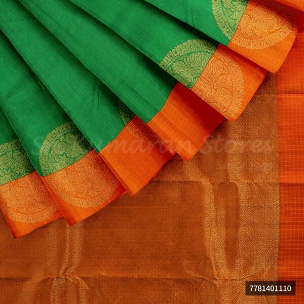 Green Saree With Orange Border - Image 5