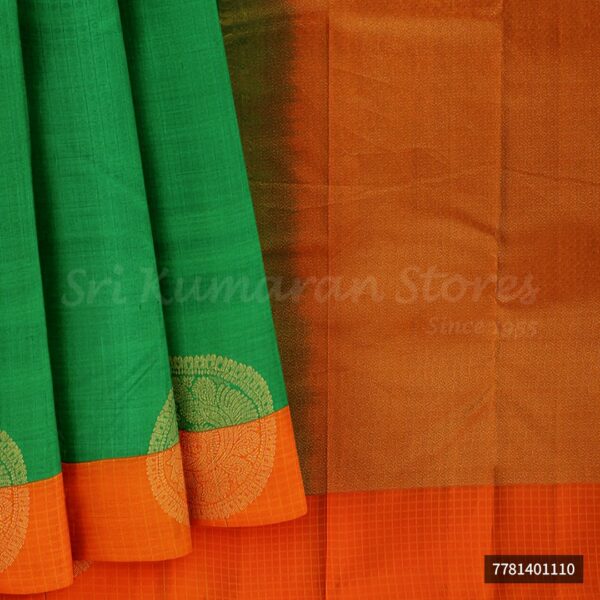 Green Saree With Orange Border - Image 6