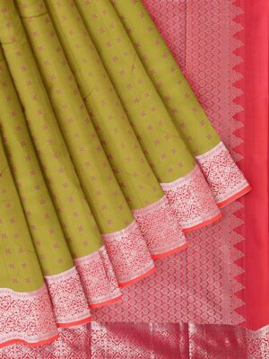 Green saree with pink and silver border