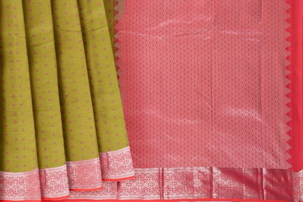 Green saree with pink and silver border - Image 5